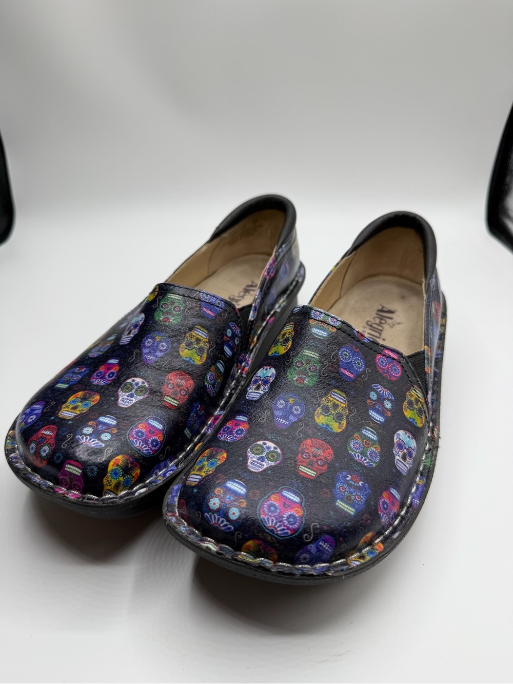 Alegria Black Multi Sugar Skull Slip-On Clog